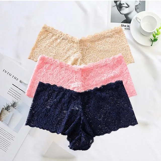 3 Pack Underwear Lingerie Sexy Lace Transparent Panties Briefs High Quality Low Waist Women's Underpants