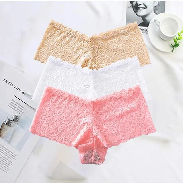 3 Pack Underwear Lingerie Sexy Lace Transparent Panties Briefs High Quality Low Waist Women's Underpants