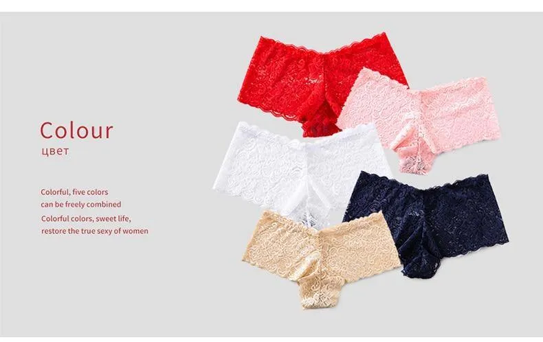 3 Pack Underwear Lingerie Sexy Lace Transparent Panties Briefs High Quality Low Waist Women's Underpants