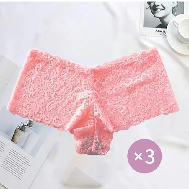 3 Pack Underwear Lingerie Sexy Lace Transparent Panties Briefs High Quality Low Waist Women's Underpants