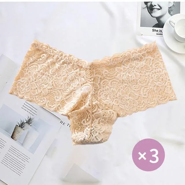 3 Pack Underwear Lingerie Sexy Lace Transparent Panties Briefs High Quality Low Waist Women's Underpants