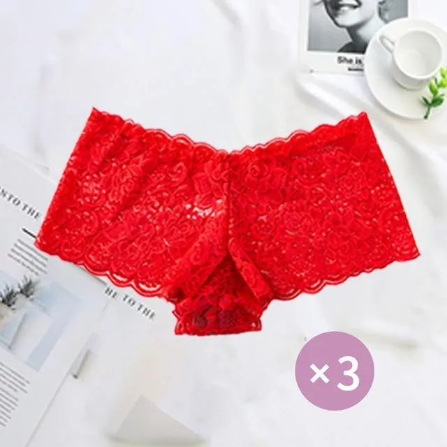 3 Pack Underwear Lingerie Sexy Lace Transparent Panties Briefs High Quality Low Waist Women's Underpants