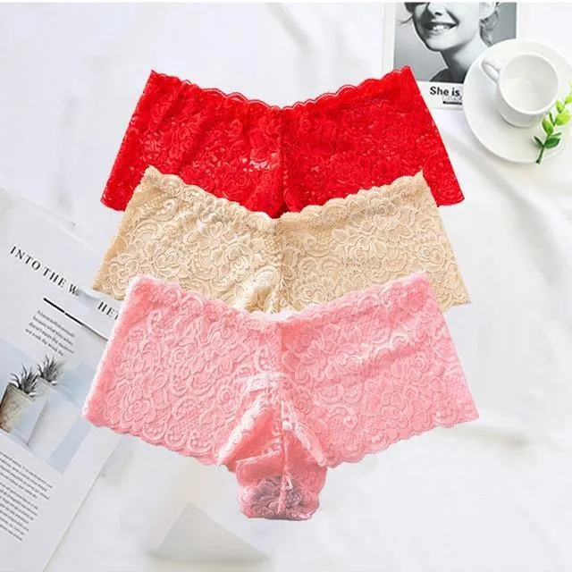 3 Pack Underwear Lingerie Sexy Lace Transparent Panties Briefs High Quality Low Waist Women's Underpants