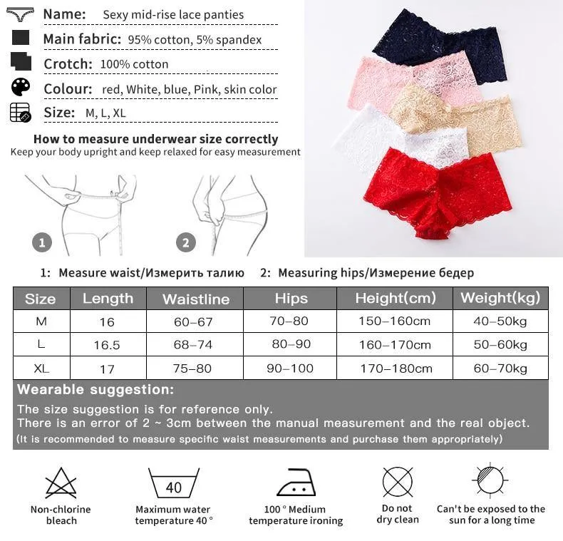 3 Pack Underwear Lingerie Sexy Lace Transparent Panties Briefs High Quality Low Waist Women's Underpants