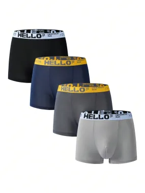 4pcs/Pack Men's Simple And Versatile Underwear With Woven Waistband