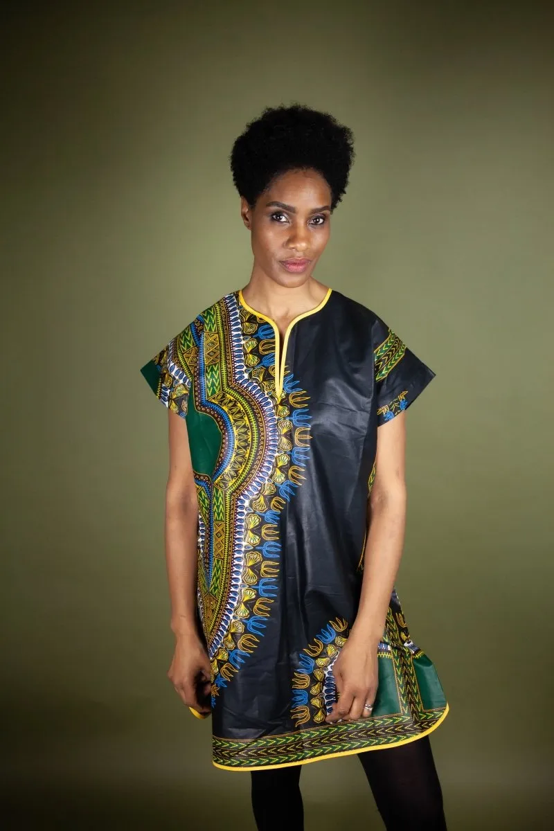 African Shift Dress In Black Dashiki