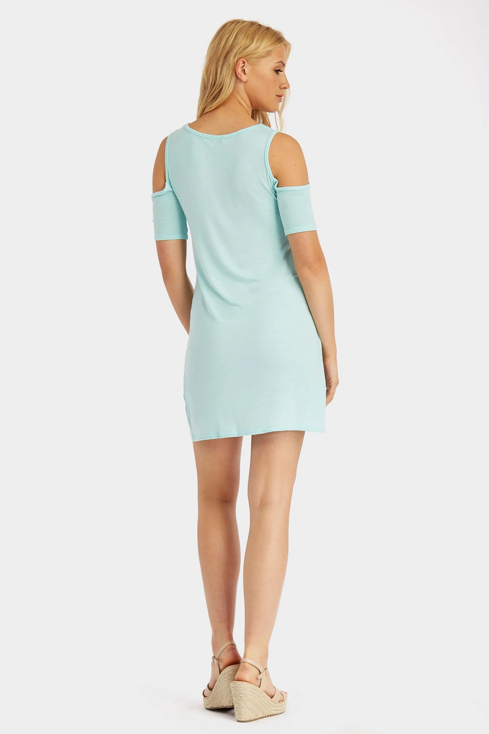 Aqua Cold Shoulder Shift Dress