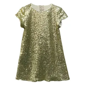 Big Girls Gold Sparkle Sequin Katy Short Sleeve Shift Party Dress 8-12