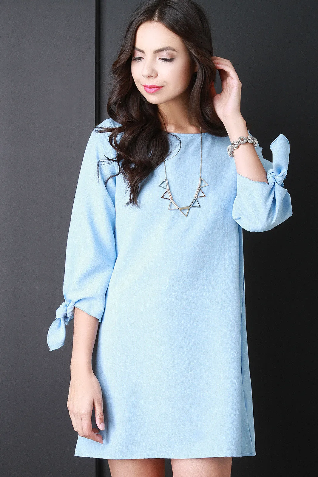 Bow Quarter Sleeve Shift Dress