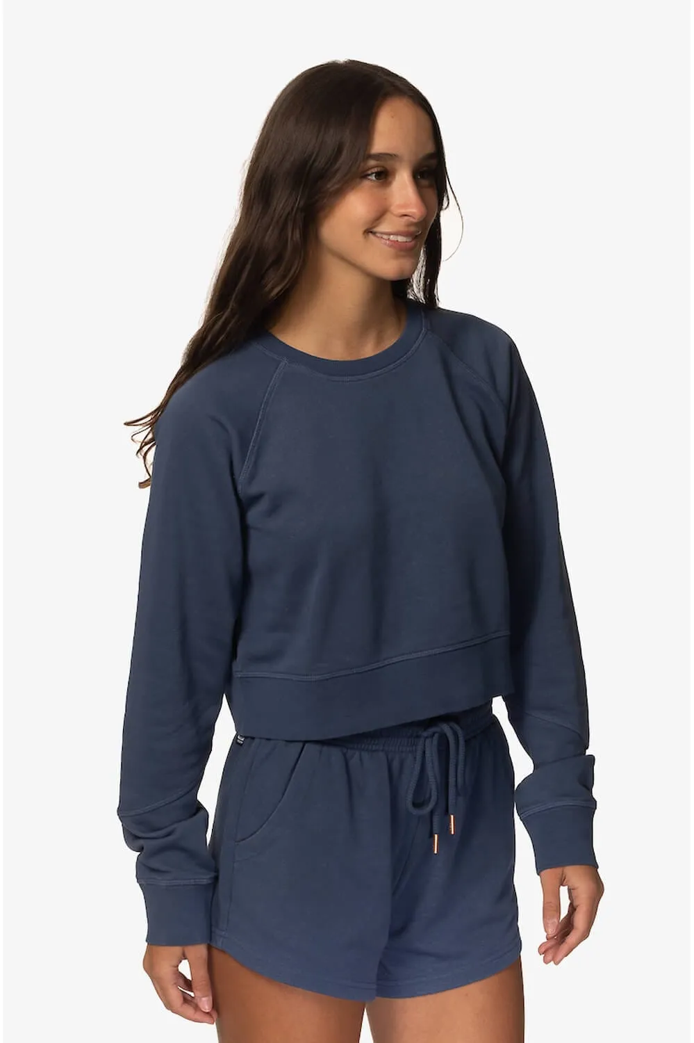 Brynn Cropped Terry Cloth Crewneck - Laguna