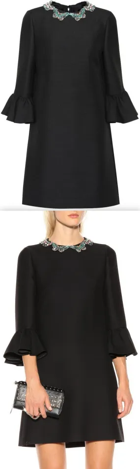 Butterfly-Embellished Collar Shift Dress