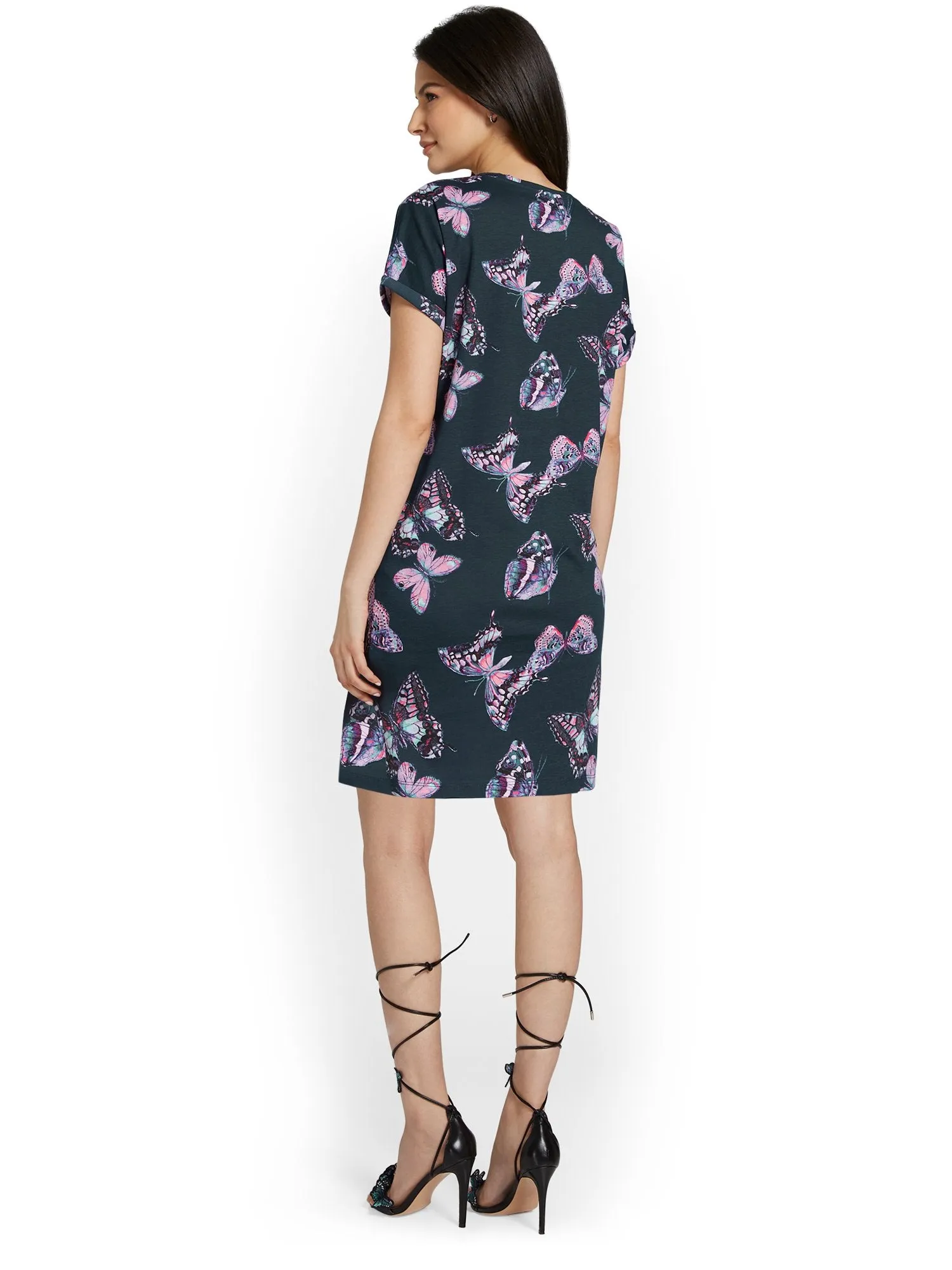 Butterfly-Print Crewneck Perfect Tee Dress