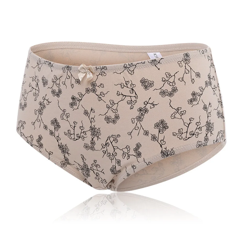 Cotton Floral Printing Mid Waist Full Hip Breathable Panties