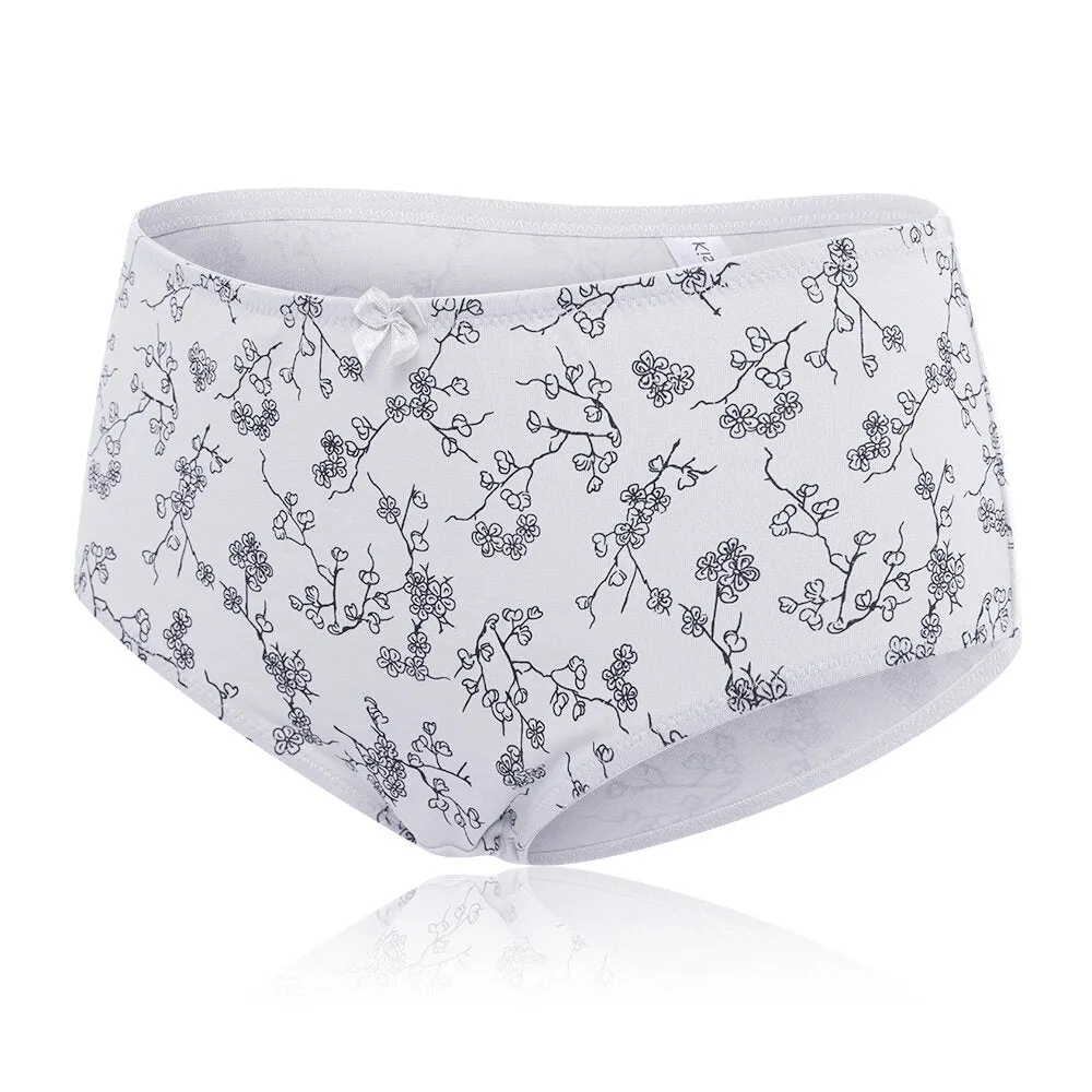 Cotton Floral Printing Mid Waist Full Hip Breathable Panties