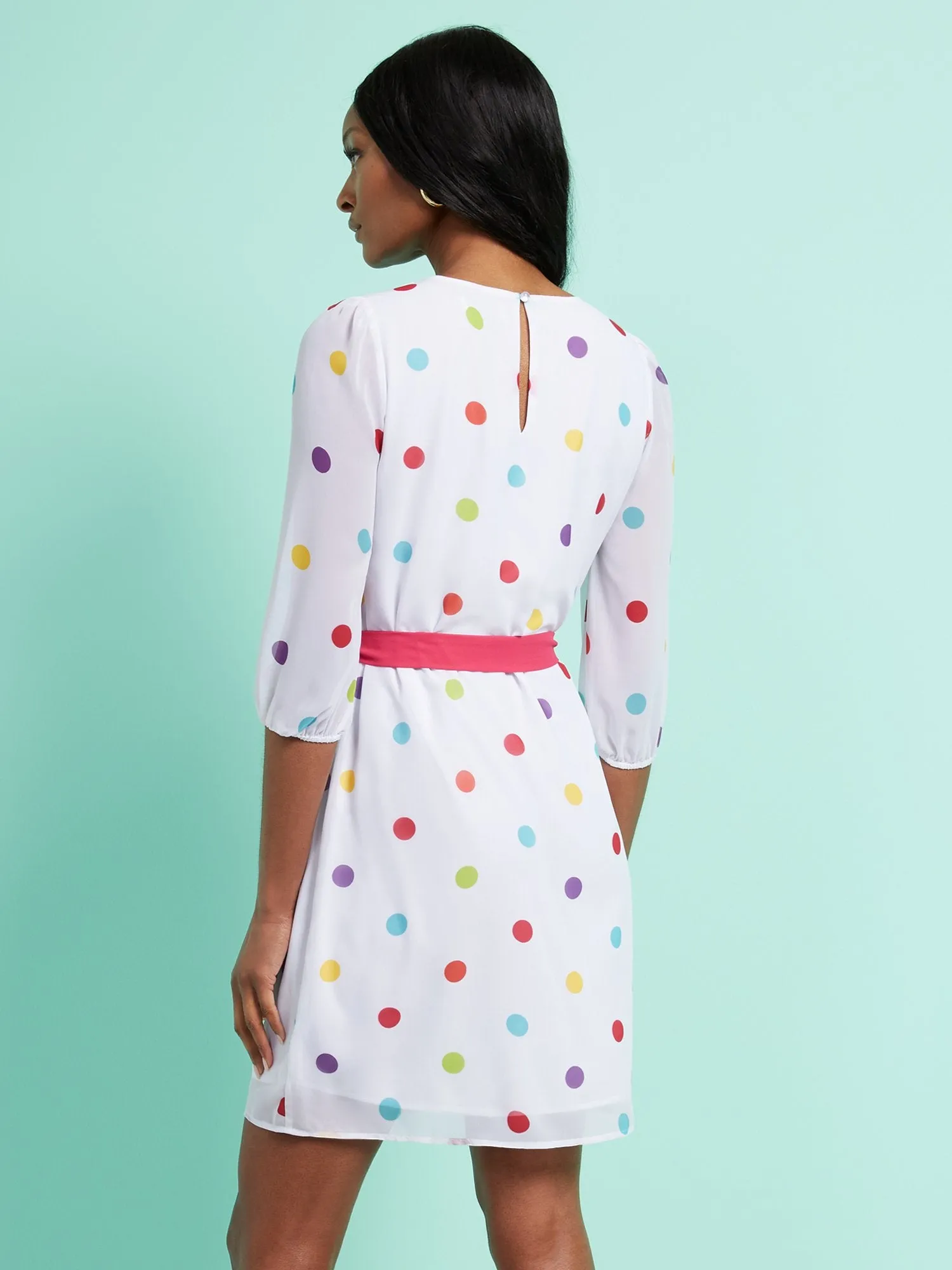 Dot-Print Belted Shift Dress