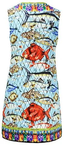 Embellished Fringed Fish-Print Mini Shift Dress