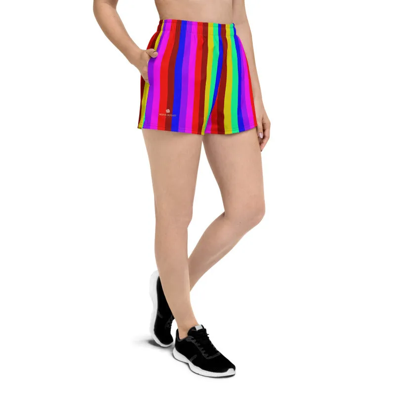 Gay Pride Shorts, Rainbow Stripe Women's Athletic Short Shorts-Made in EU (US Size: XS-3XL)