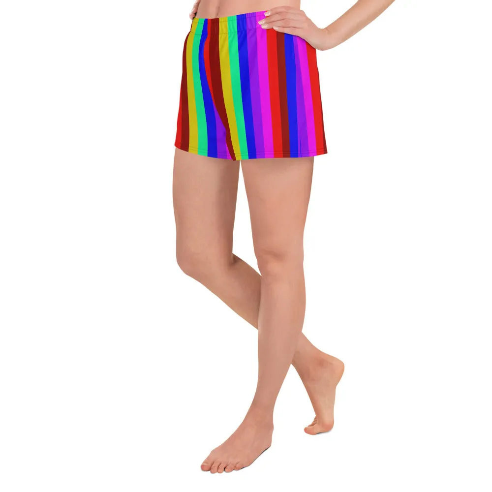 Gay Pride Shorts, Rainbow Stripe Women's Athletic Short Shorts-Made in EU (US Size: XS-3XL)