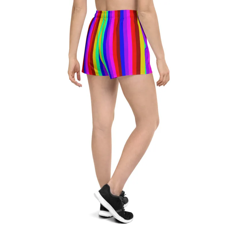 Gay Pride Shorts, Rainbow Stripe Women's Athletic Short Shorts-Made in EU (US Size: XS-3XL)