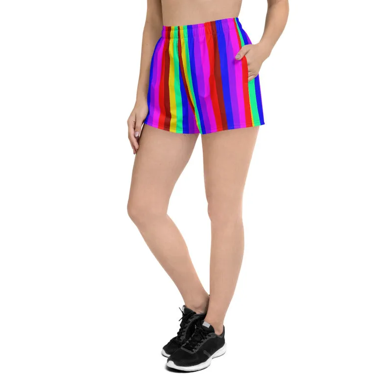 Gay Pride Shorts, Rainbow Stripe Women's Athletic Short Shorts-Made in EU (US Size: XS-3XL)