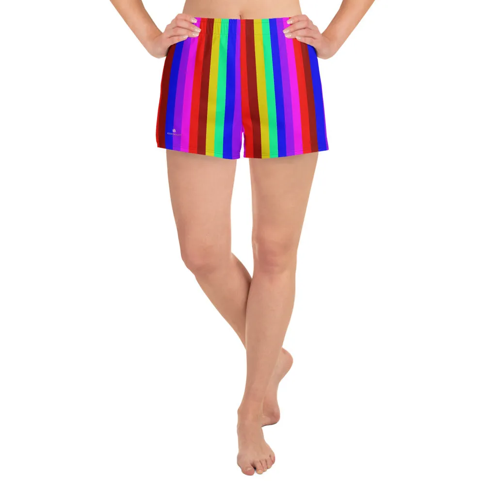 Gay Pride Shorts, Rainbow Stripe Women's Athletic Short Shorts-Made in EU (US Size: XS-3XL)