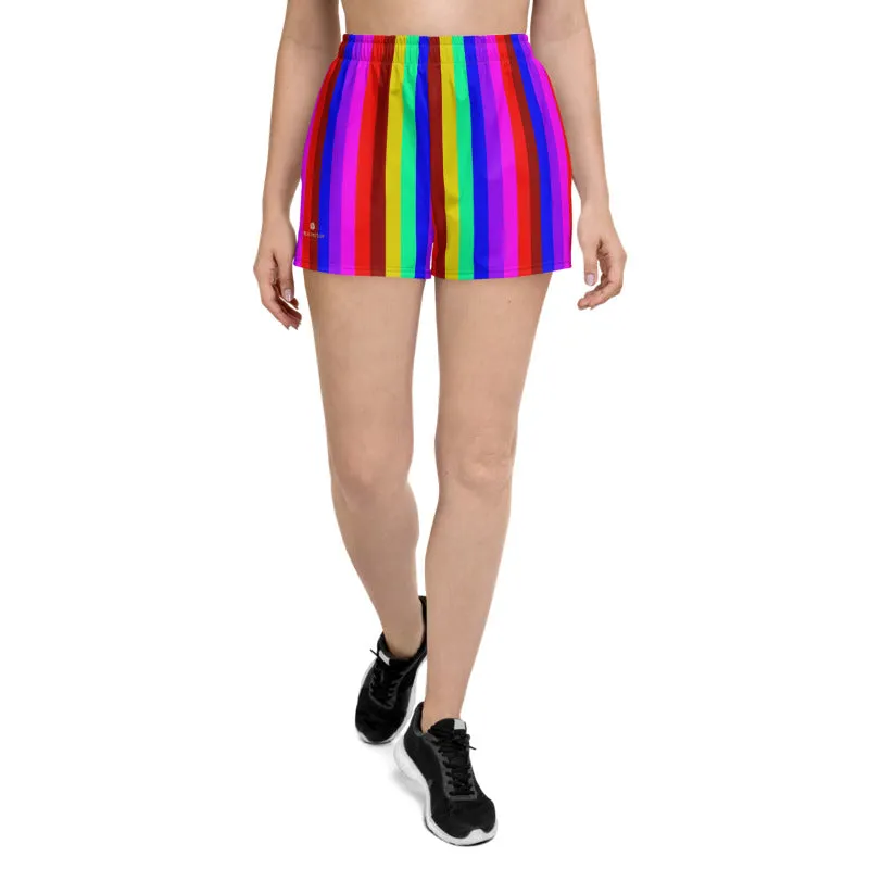 Gay Pride Shorts, Rainbow Stripe Women's Athletic Short Shorts-Made in EU (US Size: XS-3XL)