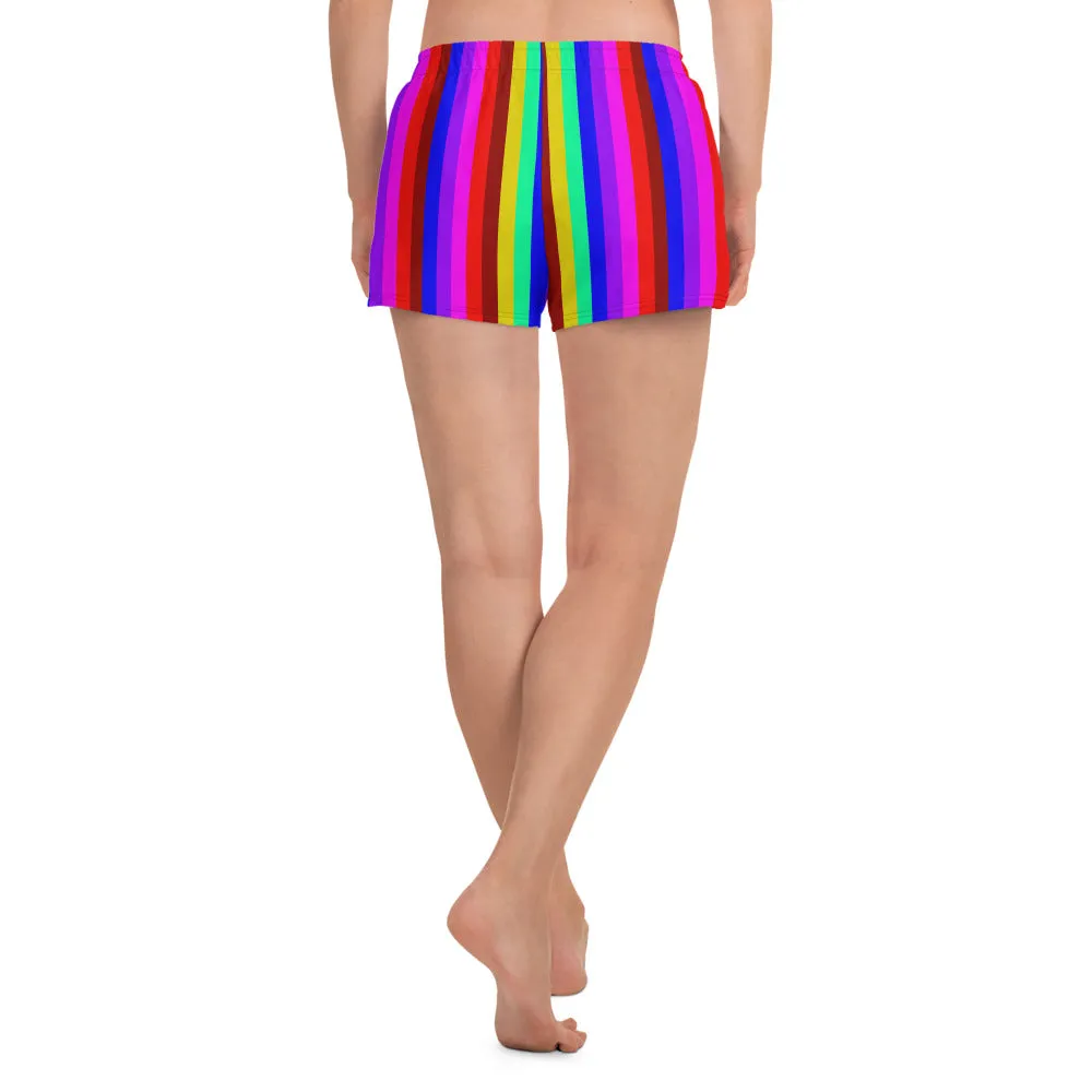 Gay Pride Shorts, Rainbow Stripe Women's Athletic Short Shorts-Made in EU (US Size: XS-3XL)