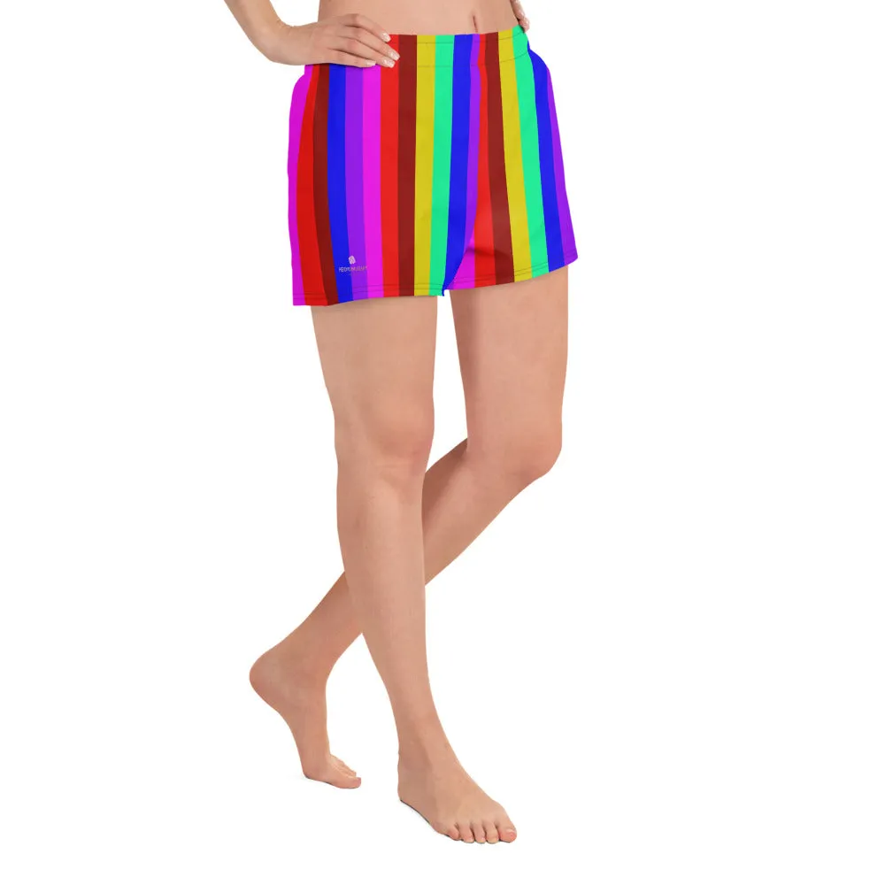 Gay Pride Shorts, Rainbow Stripe Women's Athletic Short Shorts-Made in EU (US Size: XS-3XL)