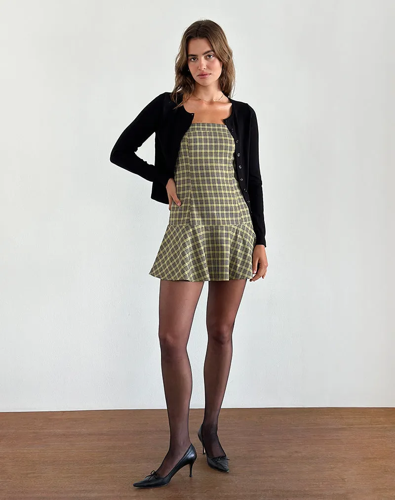 Hadia Bandeau Mini Dress in Check Yellow