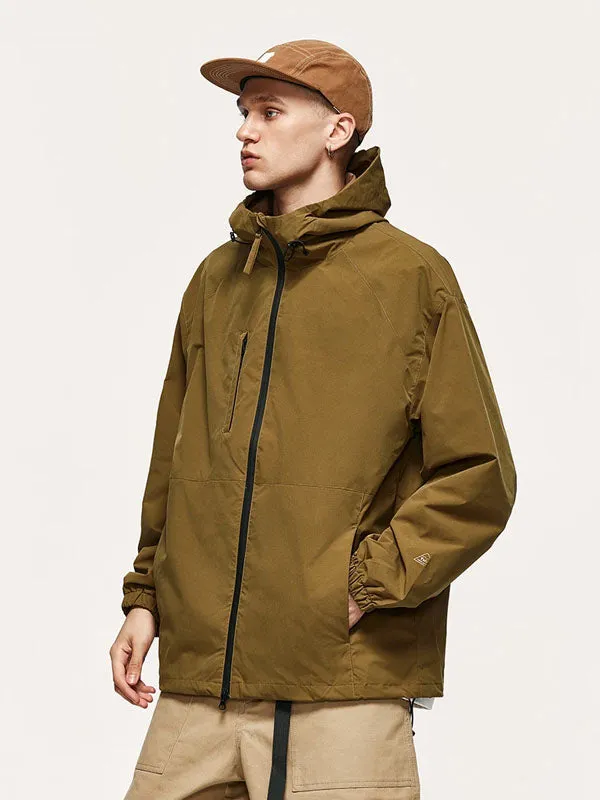 High Collared Wind and Waterproof Hooded Jacket in Brown Color