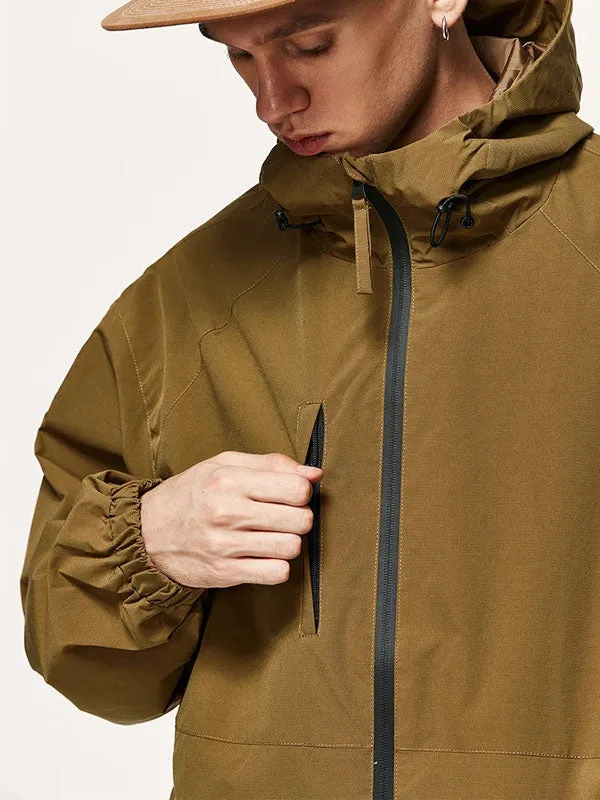 High Collared Wind and Waterproof Hooded Jacket in Brown Color