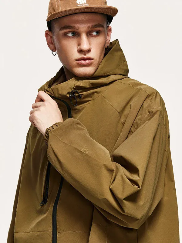 High Collared Wind and Waterproof Hooded Jacket in Brown Color