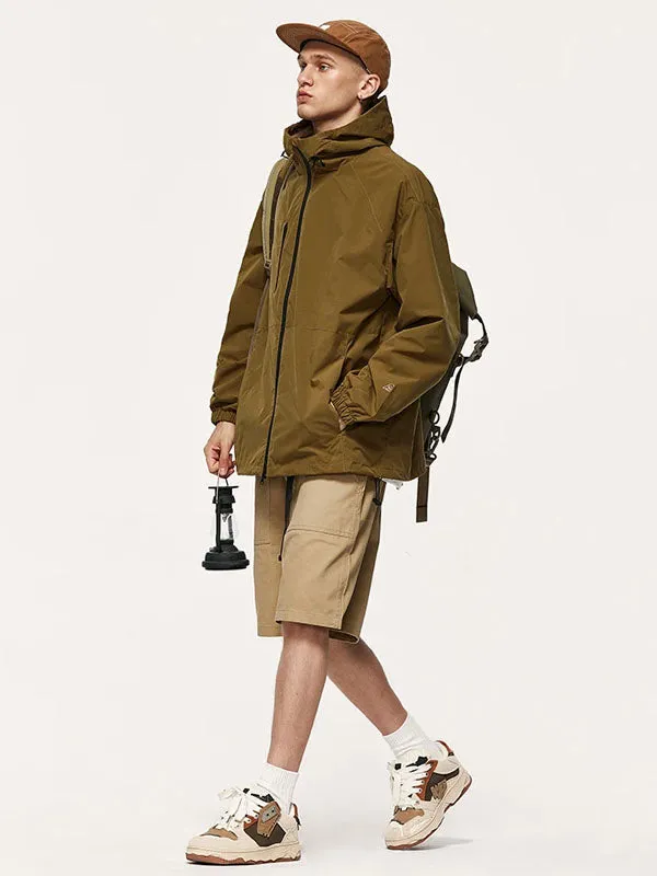 High Collared Wind and Waterproof Hooded Jacket in Brown Color