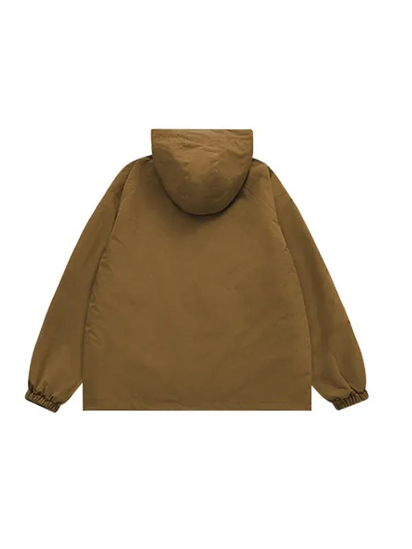 High Collared Wind and Waterproof Hooded Jacket in Brown Color