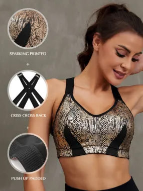 High Impact Sparkly Padded Racerback Bras Black