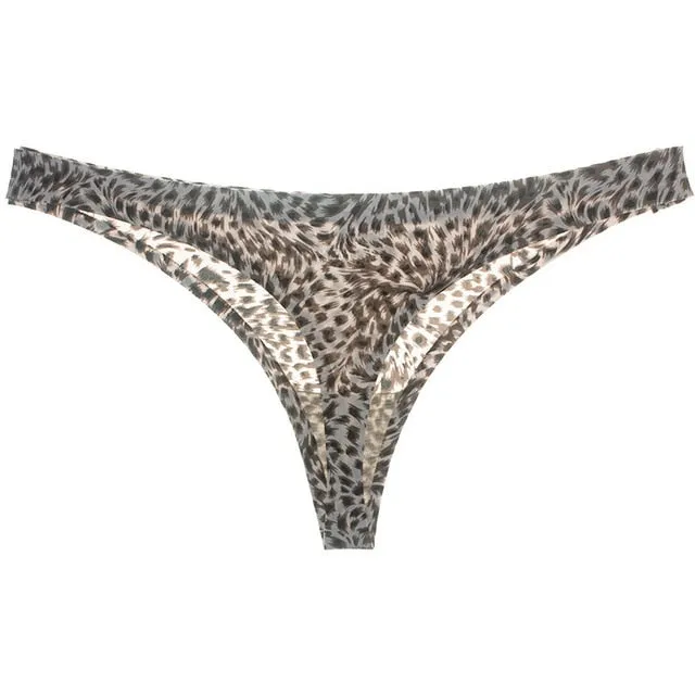 Leopard Print Underwear Women Hot Sexy Panties Ice Silk Thongs G String Seamless Female Low-Rise Majtki Damskie