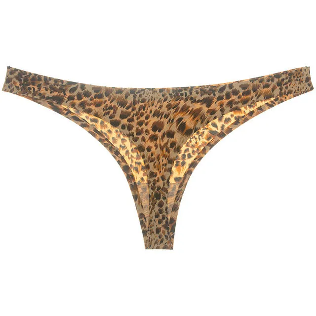 Leopard Print Underwear Women Hot Sexy Panties Ice Silk Thongs G String Seamless Female Low-Rise Majtki Damskie