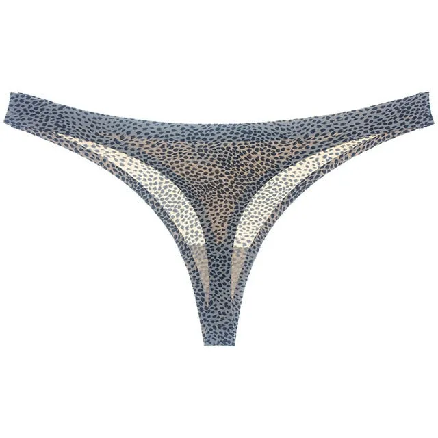 Leopard Print Underwear Women Hot Sexy Panties Ice Silk Thongs G String Seamless Female Low-Rise Majtki Damskie