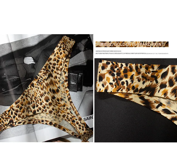 Leopard Print Underwear Women Hot Sexy Panties Ice Silk Thongs G String Seamless Female Low-Rise Majtki Damskie