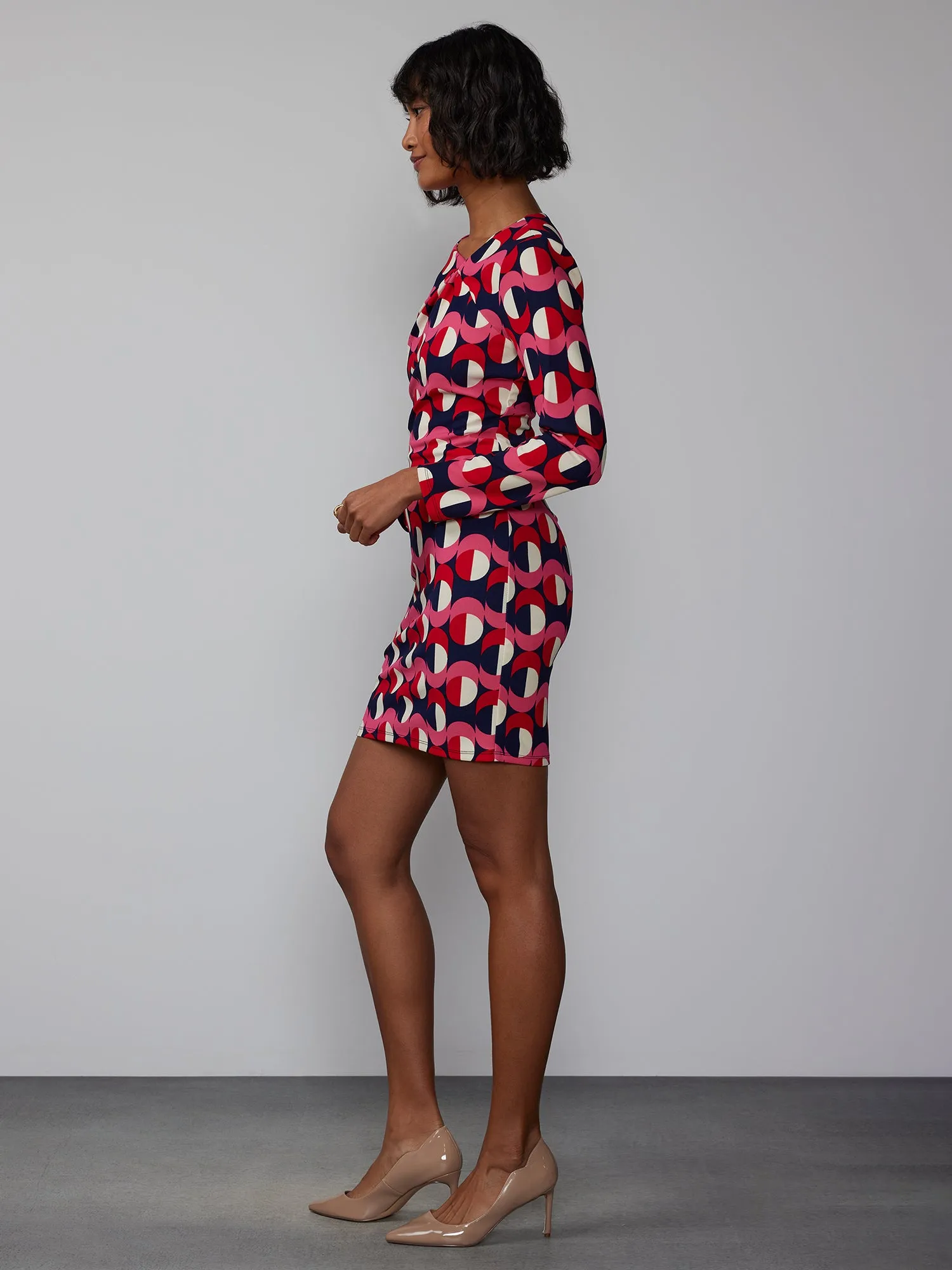 Long Sleeve Asymmetric Neckline Shift Dress