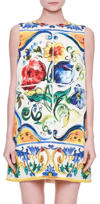 'Majolica' Sleeveless Floral Print Shift Dress