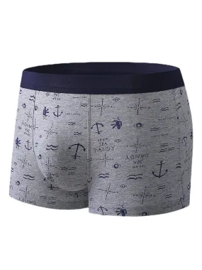 Men Cotton Anchor Print Boxer Briefs Comfortable Funny Underwear