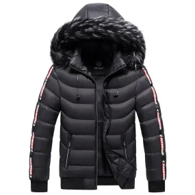 Men's Waterproof Hooded Patchwork Fur Collar Parka