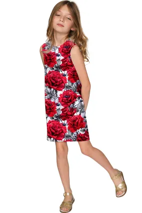 Mystic Reign Adele White Red Roses Print Halloween Shift Dress - Girls