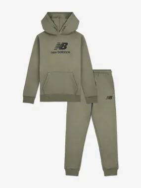 New Balance Boys Brush Back Stacked Logo Tracksuit in Green