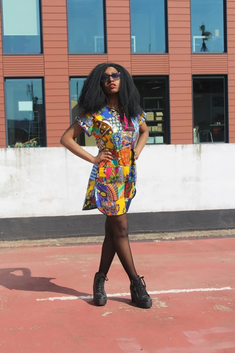 Patchwork Shift Dress in Ankara - Tribal Festival Dress