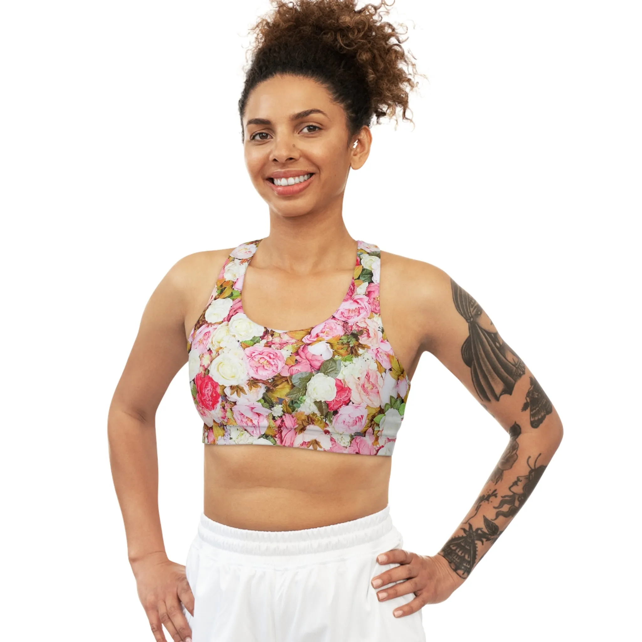 Pink Flowers - Inovax Seamless Sports Bra