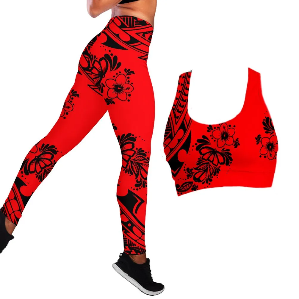 Polynesian Hibiscus Seamless Yoga Set Sports Bras Leggings 2 Piece Set Women Workout Clothes Workout Set for Gym Jogging Fitness