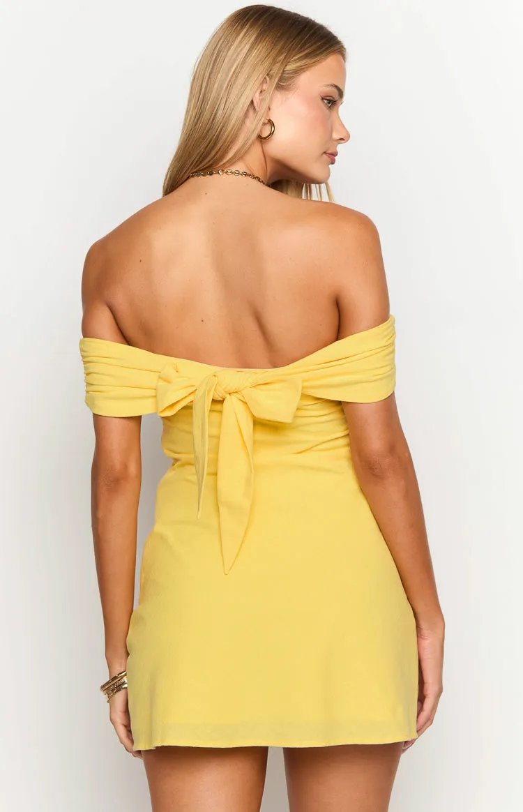 Primrose Yellow Off the Shoulder Mini Dress