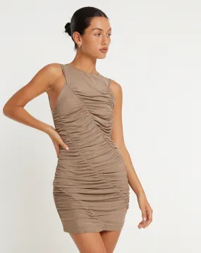 Robina Mesh Mini Dress in Oatmeal